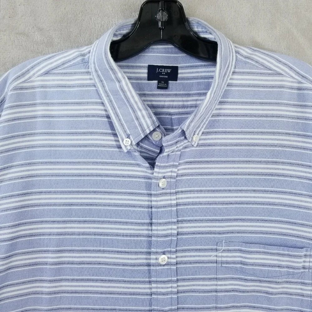 J Crew Oxford Shirt Men XL Slim Blue Striped 100% Cotton Long Sleeve Button Down
